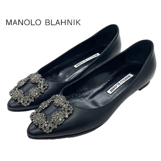 マノロブラニク(MANOLO BLAHNIK)のマノロブラニク MANOLO BLAHNIK ハンギシ パンプス 靴 シューズ ブラック シルバー 黒 ビジュー レザー(ハイヒール/パンプス)