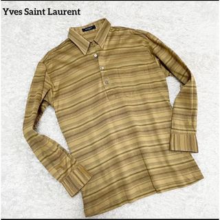 イヴサンローラン(Yves Saint Laurent)のイヴサンローラン　長袖　ポロシャツ　ボーダー　ロゴ刺繍　ヴィンテージ　コットン(ポロシャツ)