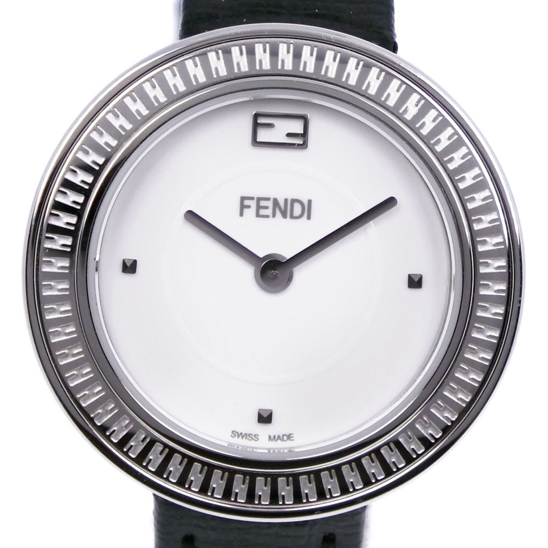 【FENDI】フェンディ マイウェイ 35000S ステンレススチール×レザー 黒 クオーツ アナログ表示 レディース 白文字盤 腕時計