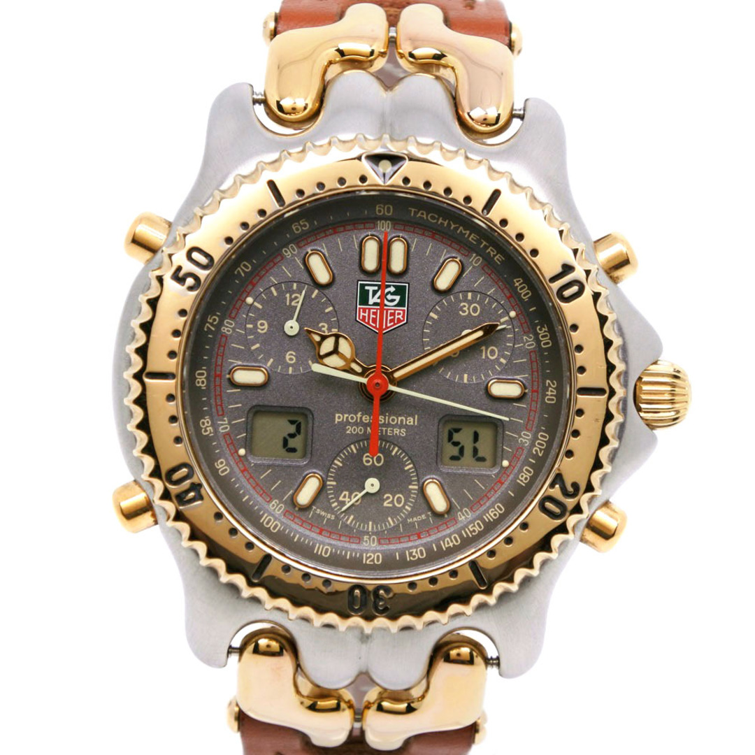タグホイヤー セナモデル セナシリーズ CG1122-0 ステンレススチール×金メッキ×レザー 茶 クオーツ クロノグラフ メンズ グレー文字盤 腕時計