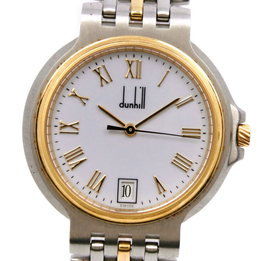 品質は非常に良い  エリート 【Dunhill】ダンヒル ステンレススチール×金メッキ 腕時計 白文字盤 メンズ アナログ表示 クオーツ シルバー 腕時計(アナログ)