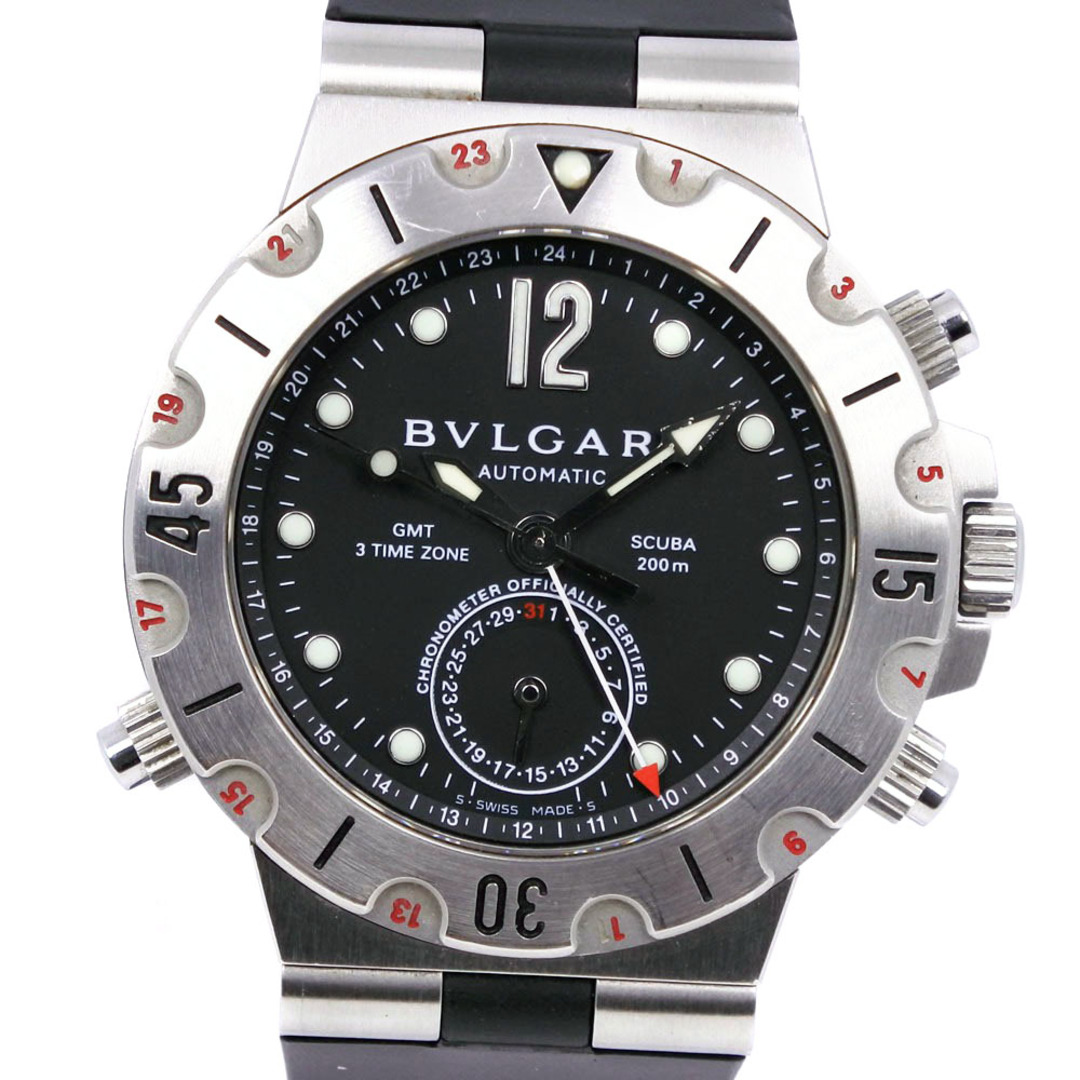ブルガリ ディアゴノ スクーバ 200M SD38SGMT ステンレススチール×ラバー 黒 自動巻き メンズ 黒文字盤 腕時計