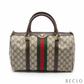 グッチ(Gucci)のオールドグッチ GGプラス シェリーライン ハンドバッグ ミニボストンバッグ PVC レザー ベージュ ダークブラウン マルチカラー(ハンドバッグ)