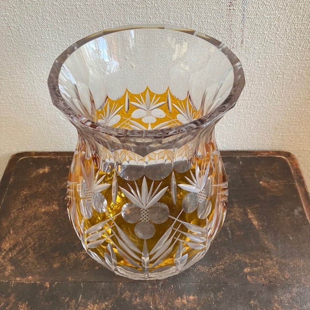 クリスタルガラス 花瓶 切子 カットガラス オールド 骨董 ヴィンテージ