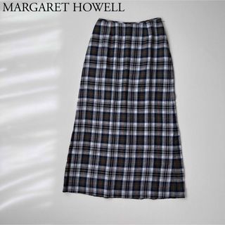 マーガレットハウエル(MARGARET HOWELL)の【美品】 マーガレットハウエル　ロングスカート　麻　リネン100% チェック(ロングスカート)