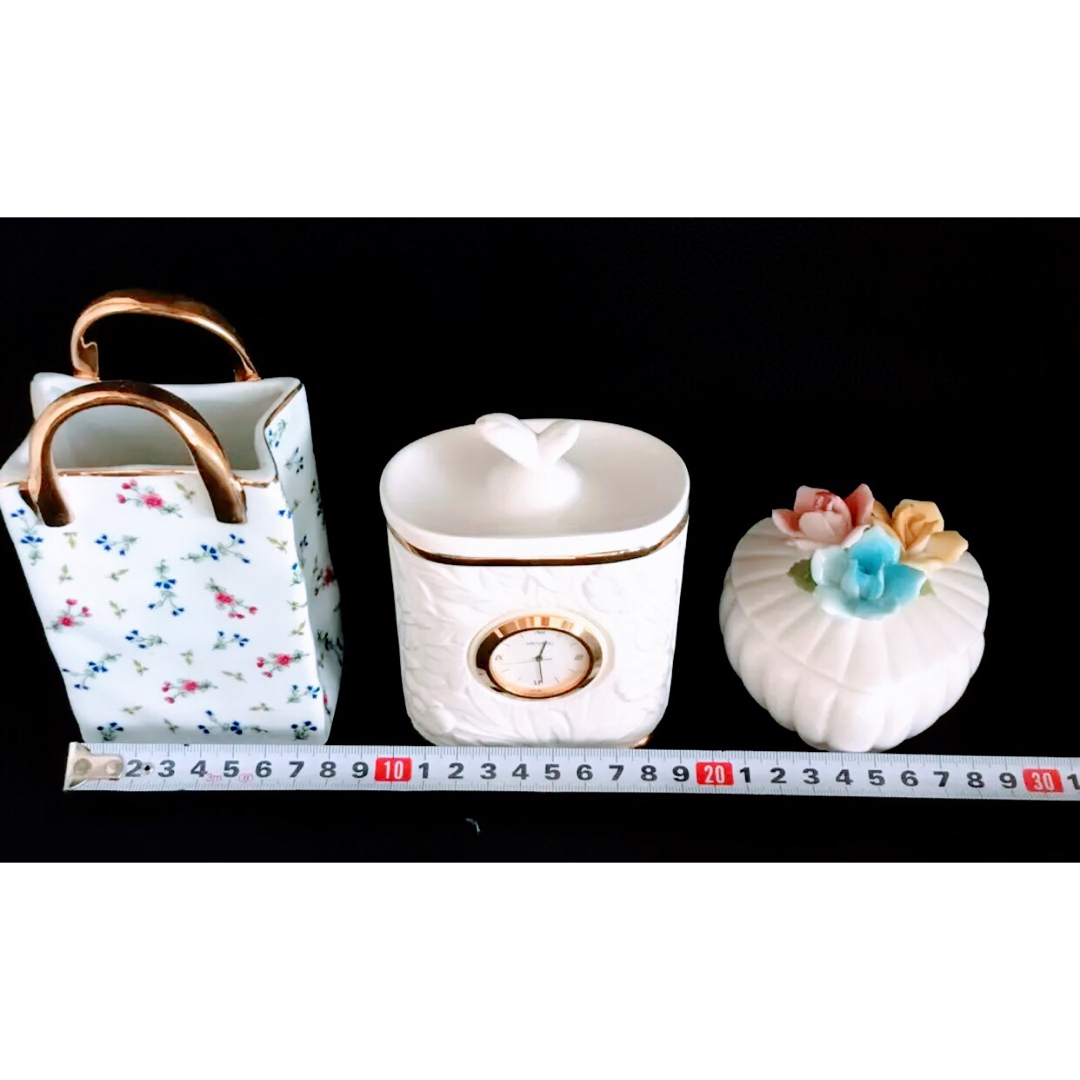 美品】陶器 小物入れ メナード時計付き バッグ型 ハート型の通販 美品】陶器 小物入れ メナード時計付き バッグ型 ハート型の通販