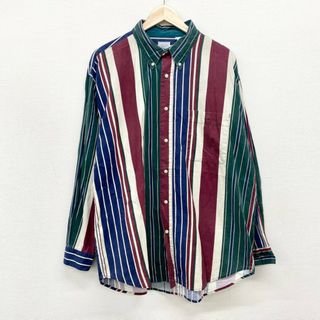 US古着 BUGLE BOY COMPANY ボタンダウン シャツ 長袖 マルチストライプ サイズ：メンズ XL ビッグサイズ グリーン×エンジ×ネイビー等【中古】(シャツ)