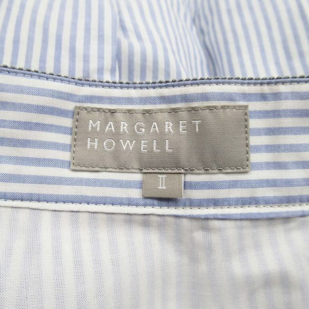 MARGARET HOWELL(マーガレットハウエル)の美品 14ss マーガレットハウエル ストライプ プリーツスカート ミモレ 膝丈 レディースのスカート(ひざ丈スカート)の商品写真