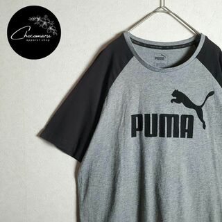 プーマ(PUMA)のPUMA ラグランTシャツ 半袖 ロゴプリント グレー 灰黒 Y2K 古着(Tシャツ/カットソー(半袖/袖なし))