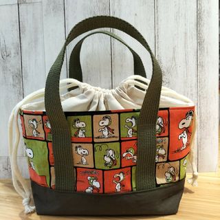 スヌーピー(SNOOPY)のSNOOPY　カーキ　巾着トートバッグ　お弁当袋　お散歩バッグ Handmade(バッグ)