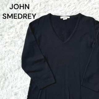 ジョンスメドレー(JOHN SMEDLEY)のジョンスメドレー　七分丈　メリノウール　Vネック　ニット　セーター　ブラック　S(ニット/セーター)