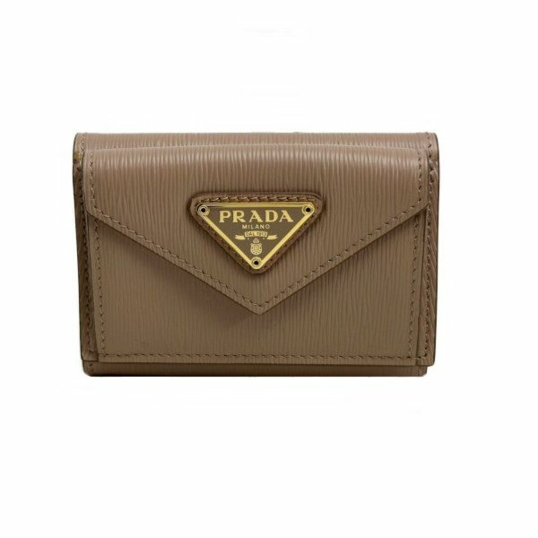 箱カード付参考定価プラダ/PRADA/財布/コンパクトウォレット/レザー/トライアングルロゴ/ピンクベージュ/1MH021【SA7442】