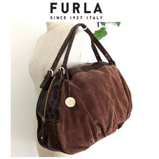 FURLA  フルラ　ショルダー　大型　ハンドバック　クロコダイル調