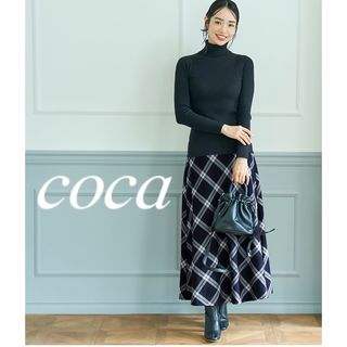 コカ(coca)の【新品】coca チェック　ロングスカート　秋冬　春夏　M ネイビー(ロングスカート)