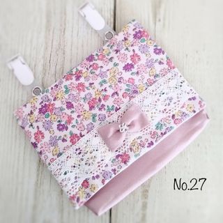 No.27　移動ポケット　クリップ付き　マチあり　女の子　花柄ピンク(外出用品)