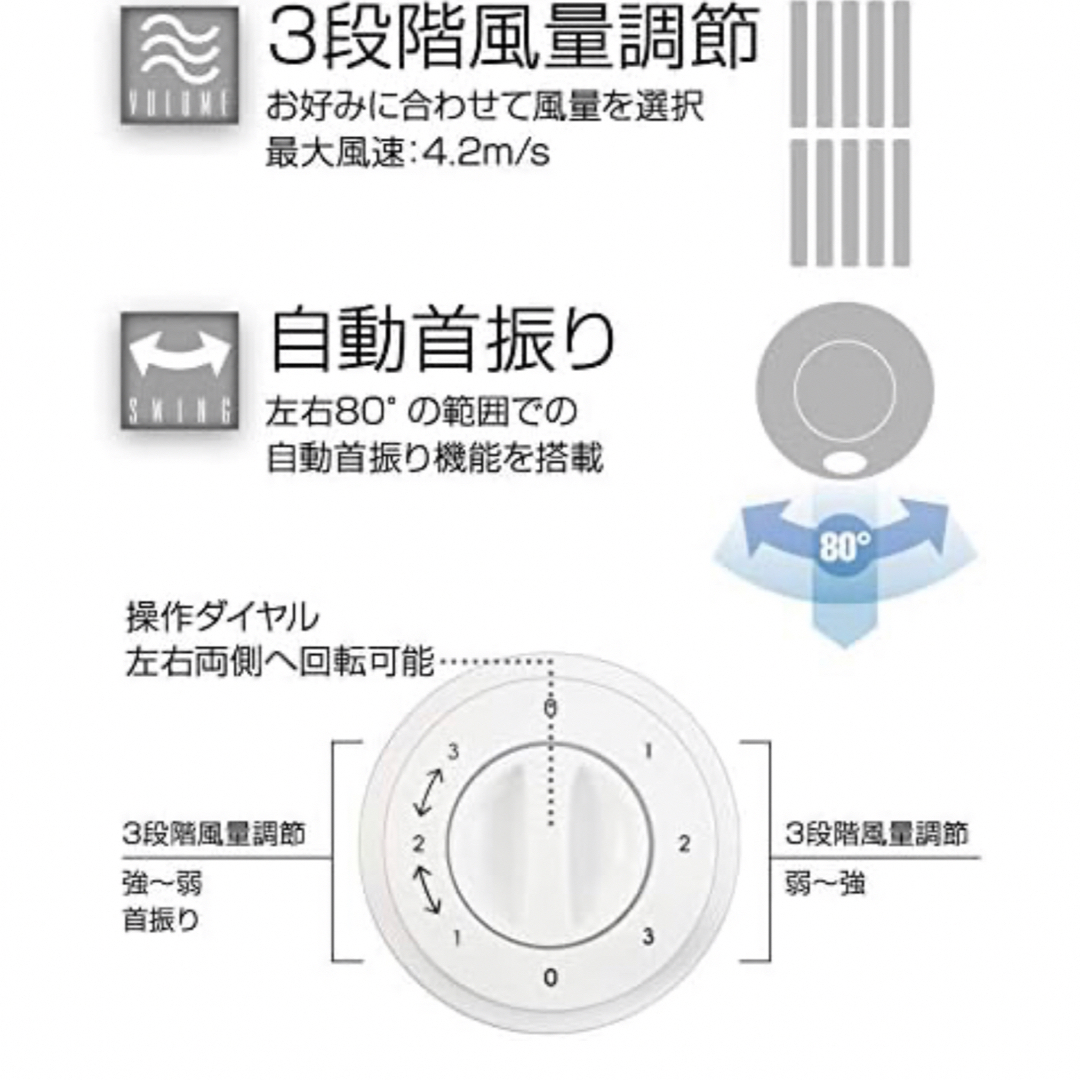 メカ式 スリムタワーファン 3段階風量調節 自動首振り 左右80度  スマホ/家電/カメラの冷暖房/空調(扇風機)の商品写真