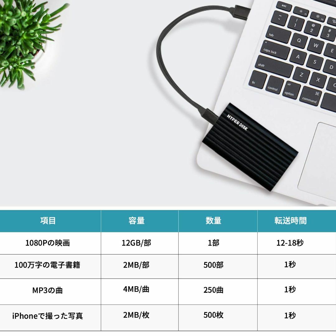 PC/タブレットHyperDisk 外付けSSD ポータブルSSD Type-C 最大1000M