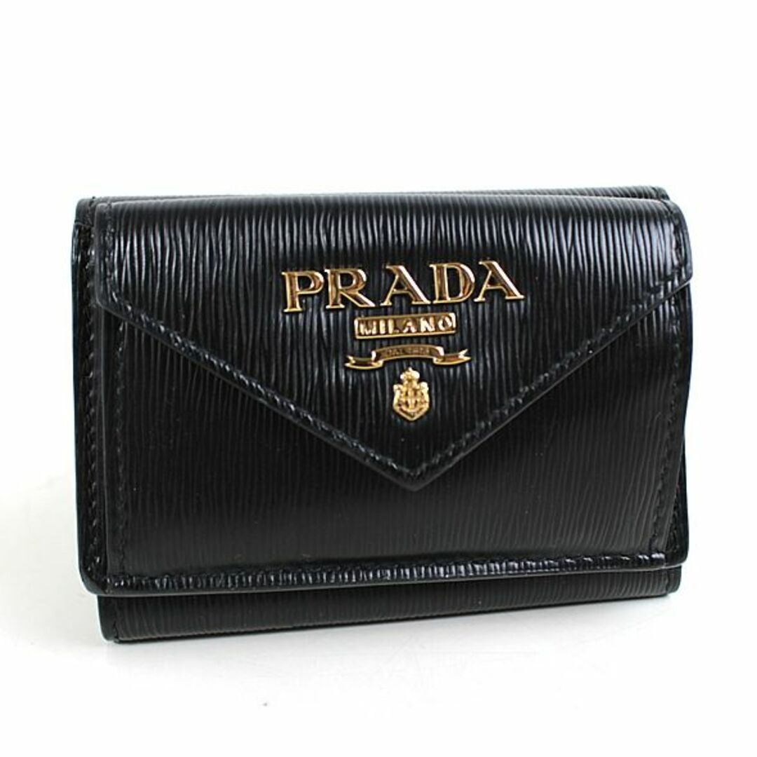 プラダ　三つ折り財布　ミニ財布 サフィアーノ　美品　ブラック　黒　1MH021　PRADA r090