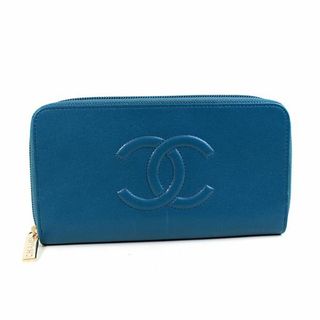 シャネル(CHANEL)のシャネル ラウンドファスナー長財布　キャビアスキン　青　CHANEL　ブルー　極美品　r170　【中古】(財布)