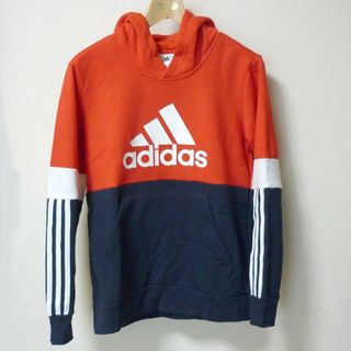 アディダス(adidas)の新品未使用タグ付き●(160cm)アディダス 赤×紺色 裏フリース ロゴパーカー(その他)