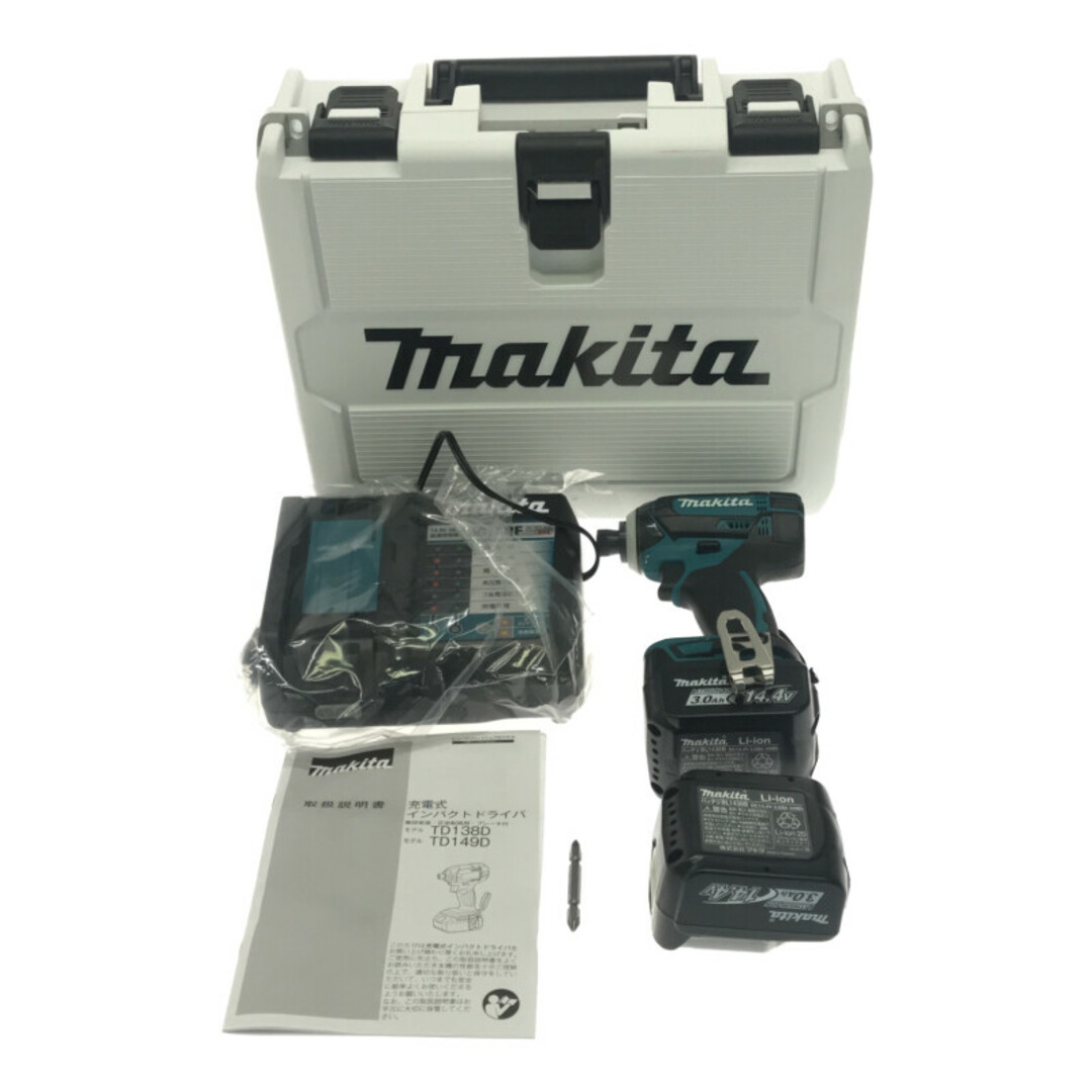 Makita(マキタ)の☆未使用品☆ makita マキタ 14.4V 充電式インパクトドライバ TD138DRFXW 白/ホワイト バッテリー2個(14.4V 3.0Ah)充電器+ケース 77507 自動車/バイクのバイク(工具)の商品写真