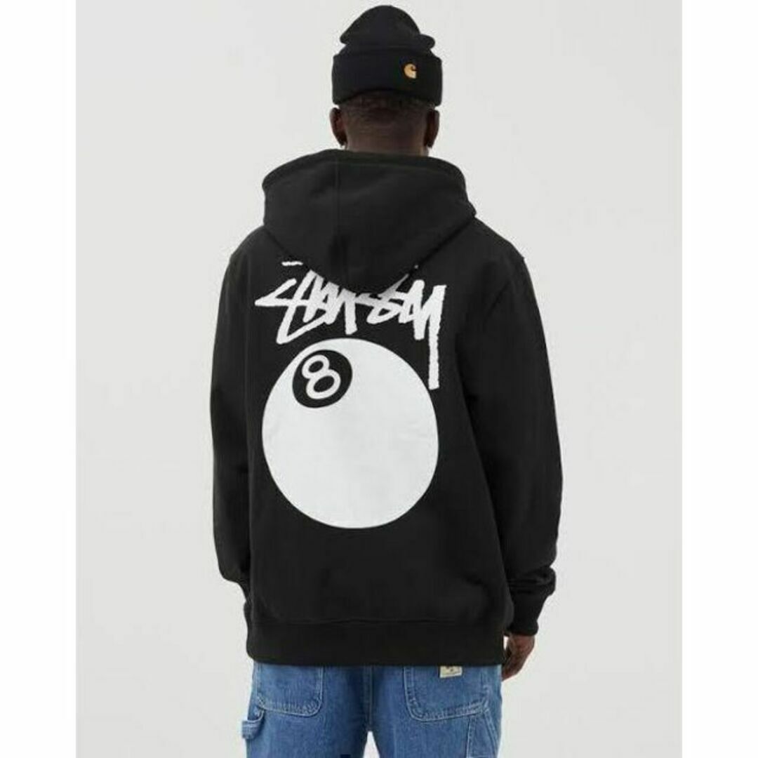 新品】stussy スウェットパーカー サイズL ブラック 8ボール www