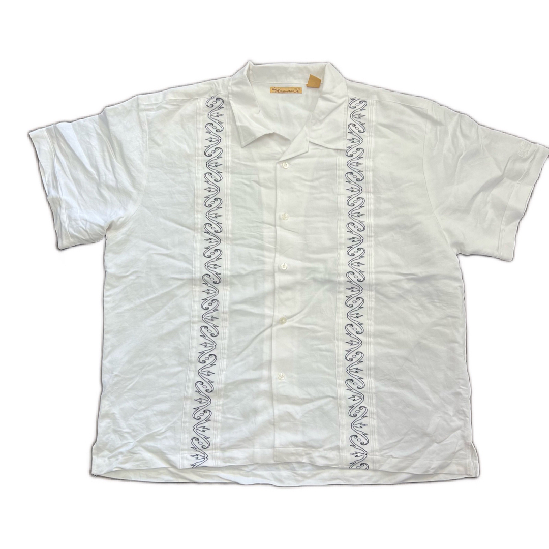 D キューバシャツ　開襟シャツ　半袖　刺繍　チェーン　ライン　オーバーサイズ