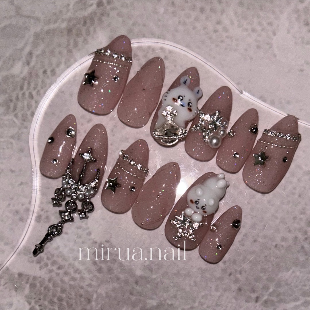 ネイルチップ ちいかわネイルチップ ちゅるんピンク  コスメ/美容のネイル(つけ爪/ネイルチップ)の商品写真