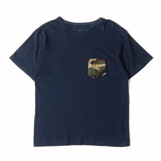 SOPHNET ソフネット Tシャツ サイズ:M インディゴ クルーネック 半袖 迷彩 ポケット TシャツFABRIC MIX INDIGO POCKET TEE インディゴ ブルー ネイビー トップス カットソー 【メンズ】【中古】(Tシャツ/カットソー(半袖/袖なし))