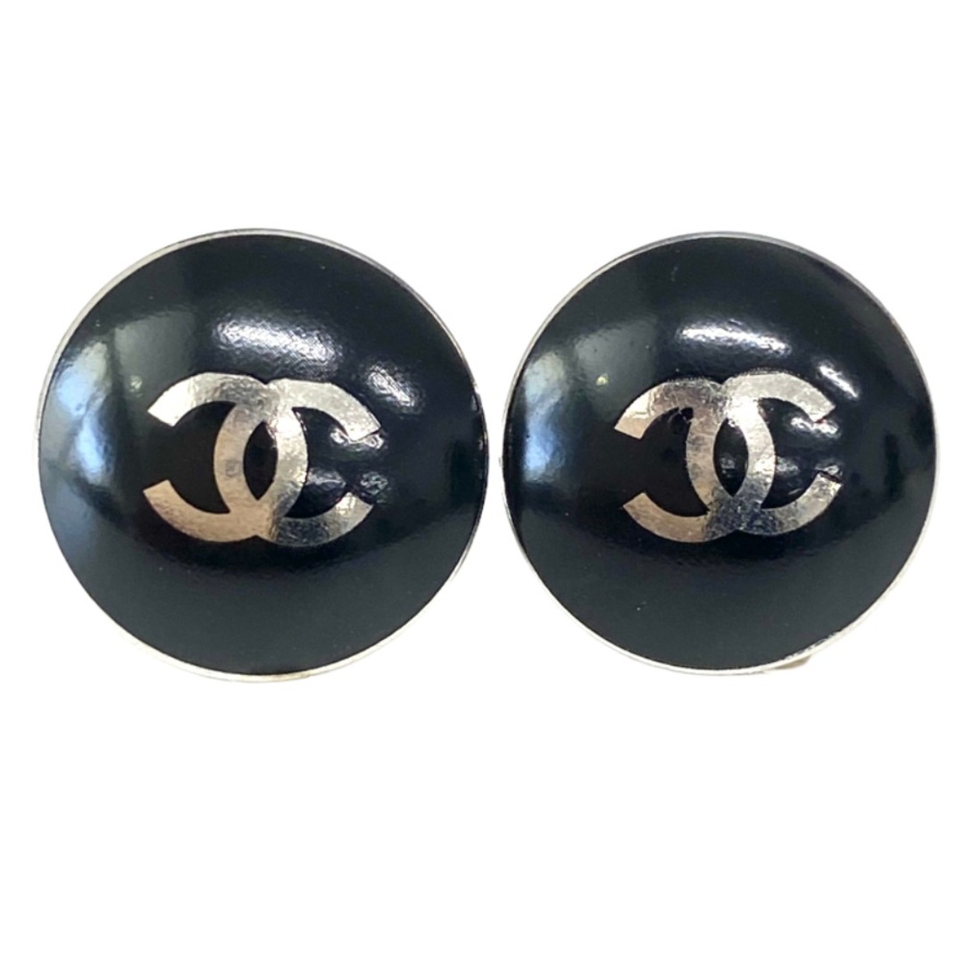 [USED/]CHANEL シャネル ピアス ココマーク 黒丸 00T ブラック シルバー  tdc-001492-4d