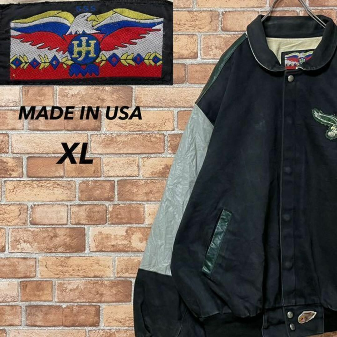 ジェフハミルトン　USA製　袖革　デニムスタジャン　レザー　ジャケット　XL