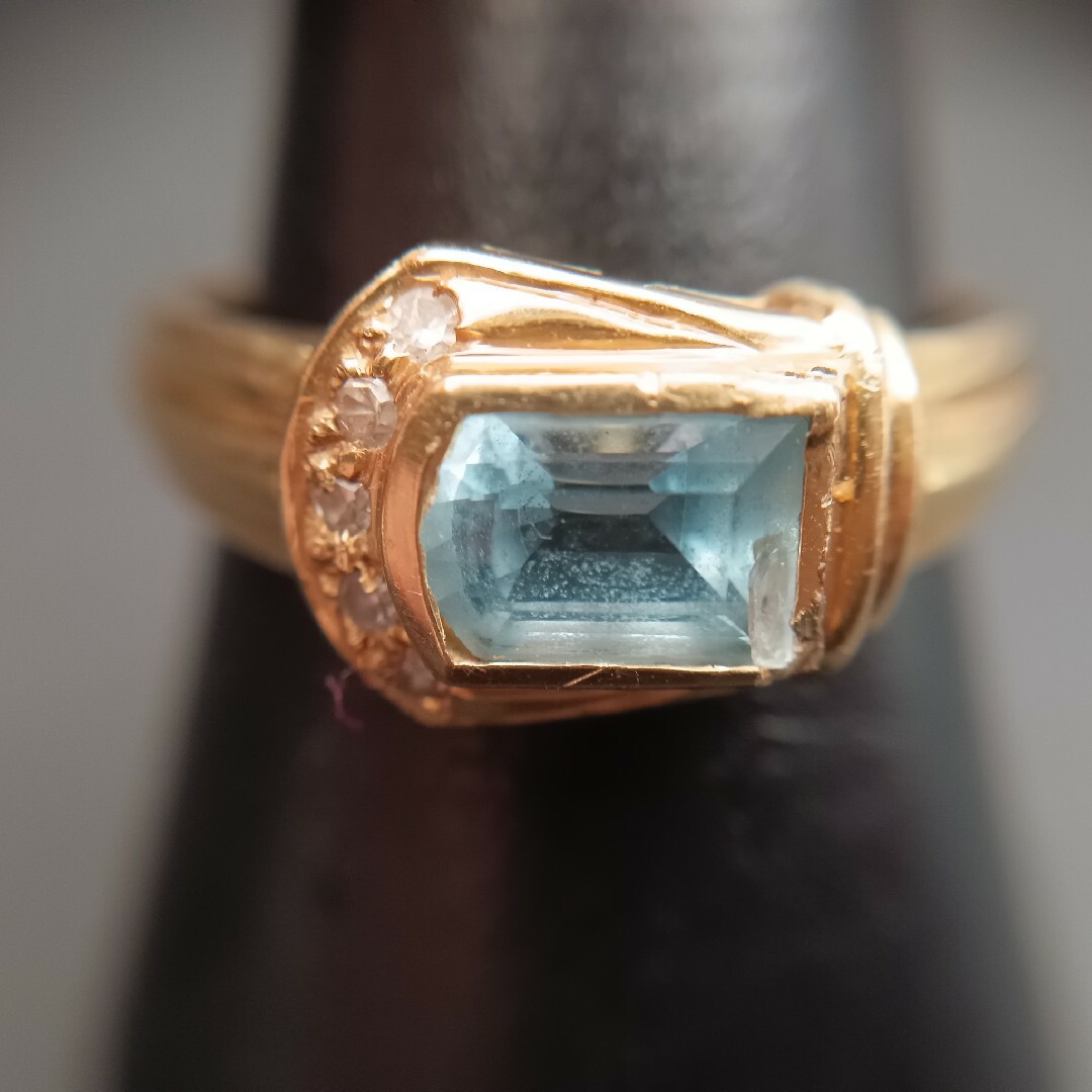(C83121) K18 ダイヤモンド アクアマリン 18金 リング 指輪 水色