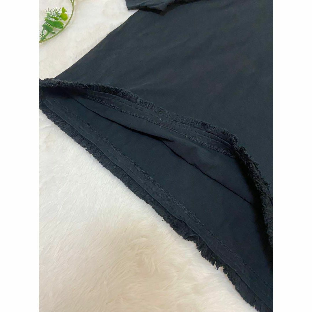 Antgauge(アントゲージ)のANTGAUGE アントゲージ 黒ブラックカットソー 裾フリンジ 半袖綿100% レディースのトップス(Tシャツ(半袖/袖なし))の商品写真