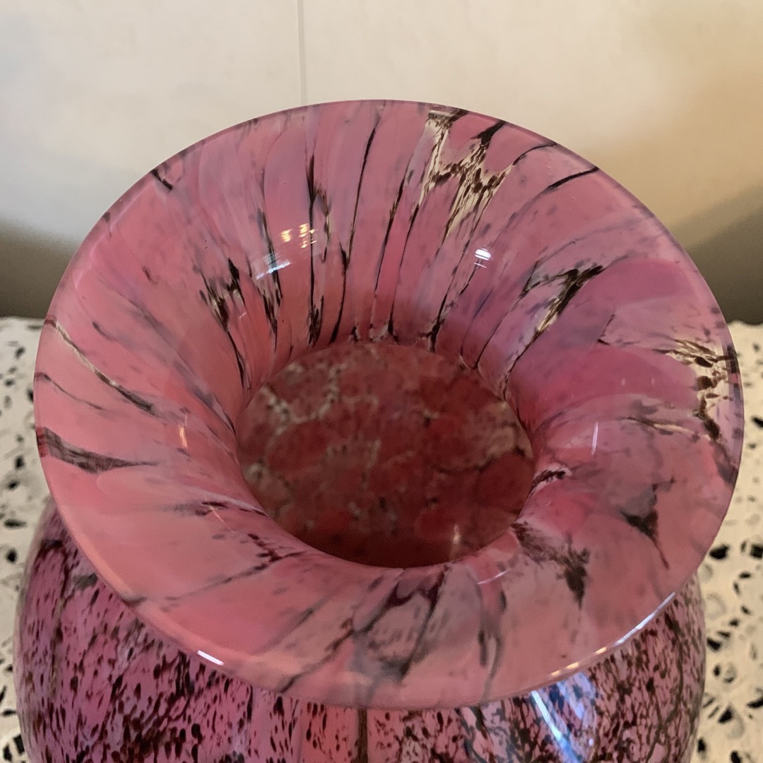 カメイガラス　レトロガラス花瓶　マーブル　ピンク　ブラウン　ヴィンテージ