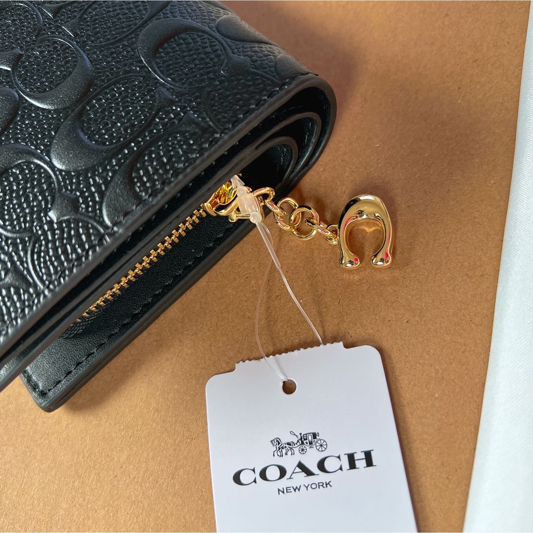 COACH 折り財布 新品 ブラック レザー レディース 黒