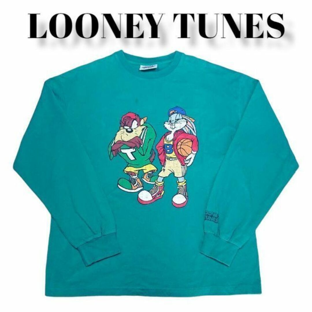 LOONEY TUNES ビッグプリント ロンT 古着 ルーニーテューンズ 緑-