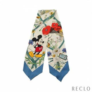 グッチ(Gucci)のGUCCI × Disney スカーフ シルク ライトベージュ ブルー マルチカラー ミッキー(バンダナ/スカーフ)