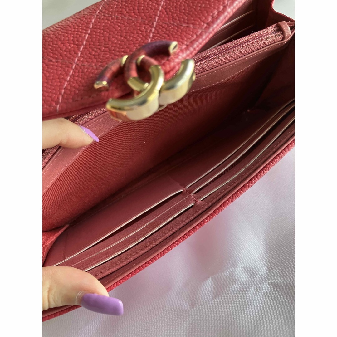 レア》シャネル マトラッセ キャビアスキン 長財布 イタリア製 ピンク