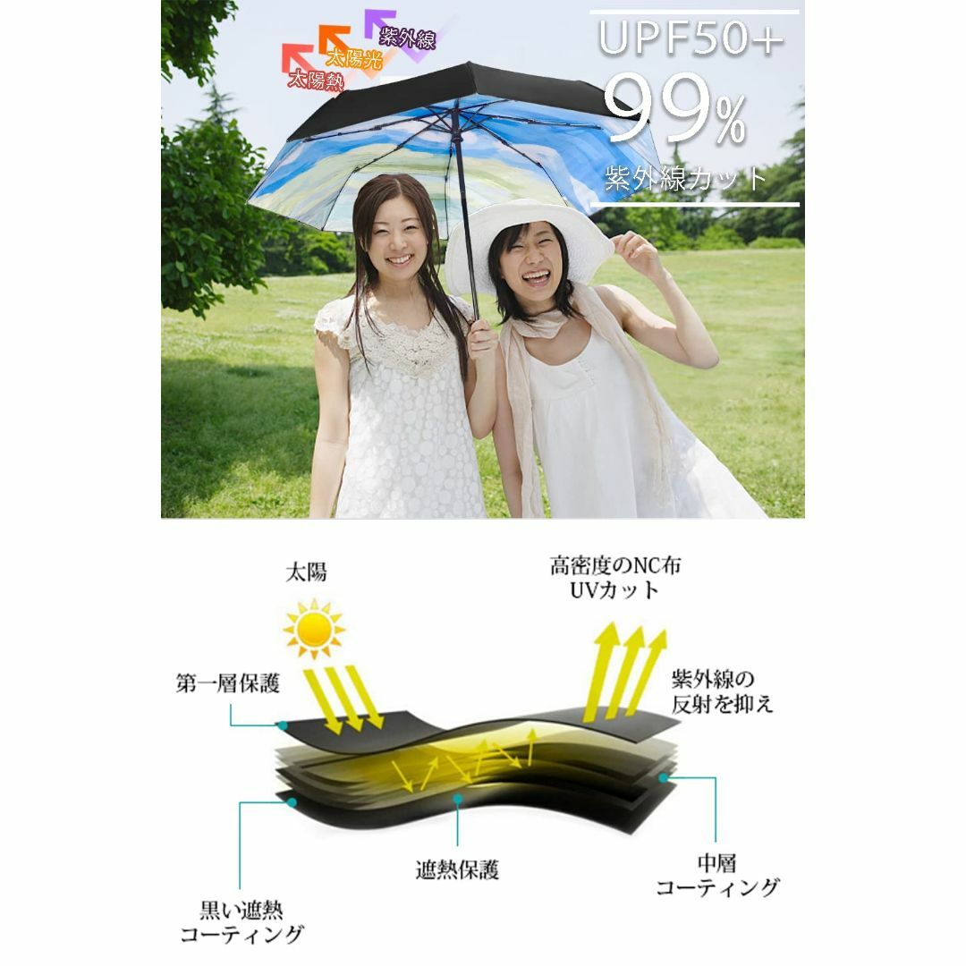 【色:空】折り畳み傘 日傘 uvカット 遮光 遮熱 折りたたみ傘 ワンタッチ自動 5