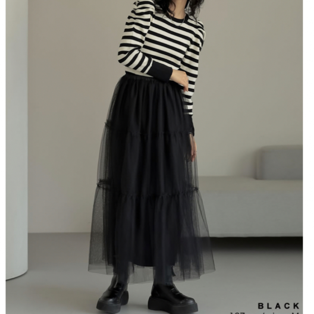 Re:EDIT(リエディ)のRe:EDIT チュールスカート　黒 レディースのスカート(ひざ丈スカート)の商品写真