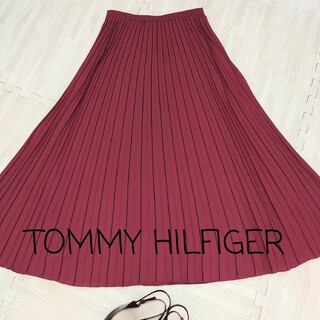 トミーヒルフィガー(TOMMY HILFIGER)の【トミーヒルフィガー】プリーツスカート　バイカラー　レッド　サイズ2　ロング(ロングスカート)
