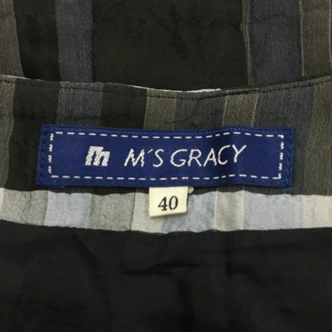 M'S GRACY(エムズグレイシー)のエムズグレイシー スカート フレア ギャザー 膝丈 チェック 40 グレー 紺 レディースのスカート(ひざ丈スカート)の商品写真