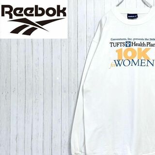 リーボック(Reebok)のリーボック　ロンT　長袖　カットソー　ビッグプリント　ホワイト　白　M(Tシャツ/カットソー(七分/長袖))