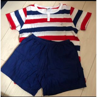 プチバトー(PETIT BATEAU)の116 プチバトー　ボーダー　トリコロール　赤　青　白　Tシャツ　パンツ　セット(Tシャツ/カットソー)