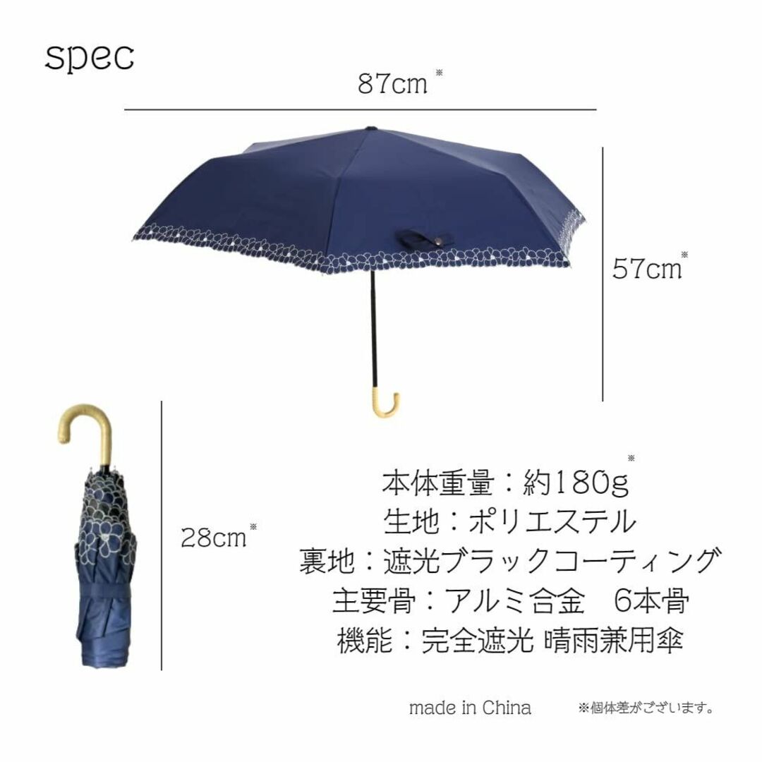 【色:ネイビー】折りたたみ 日傘 折りたたみ傘 完全遮光 超軽量 180g 遮熱 1