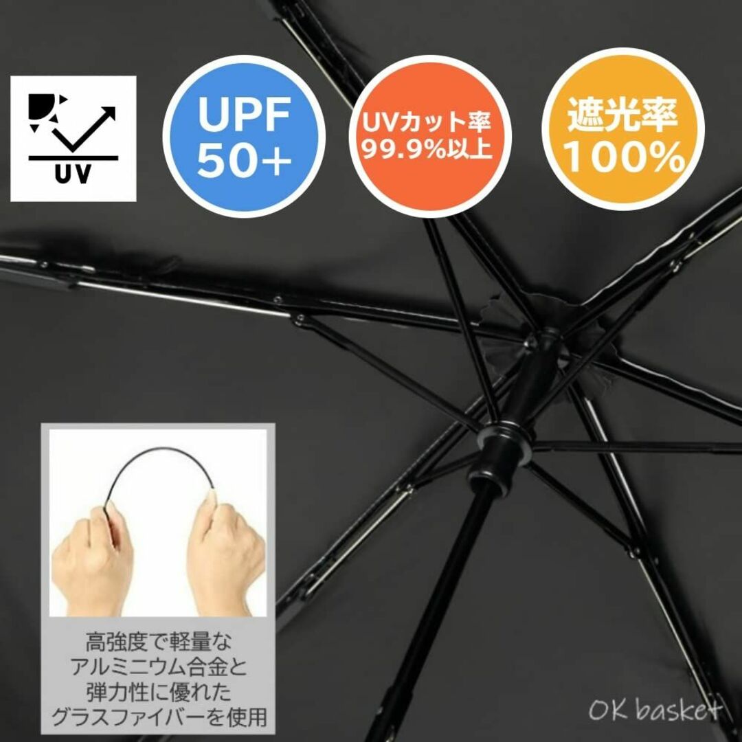 【色:ブラック】折りたたみ 日傘 折りたたみ傘 完全遮光 超軽量 180g 遮熱 2