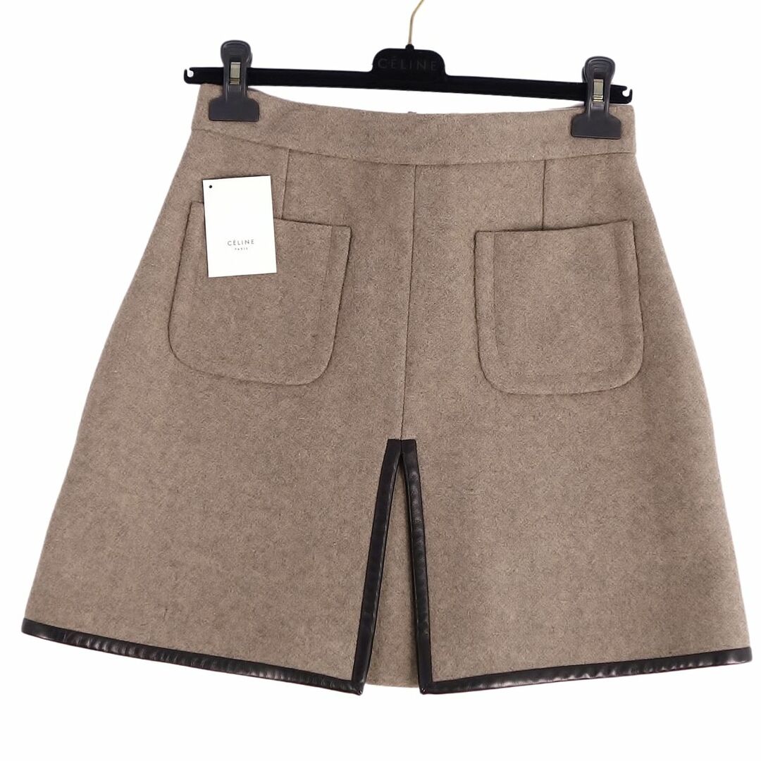 極美品 セリーヌ CELINE スカート フィービー期 ショートスカート 台形スカート ウール 無地 ボトムス レディース 38(M相当) ブラウン