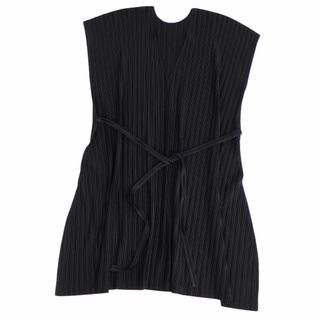 プリーツプリーズイッセイミヤケ(PLEATS PLEASE ISSEY MIYAKE)の極美品 プリーツプリーズ イッセイミヤケ PLEATS PLEASE ワンピース フレンチスリーブ プリーツ 無地 トップス レディース 3(L相当) ブラック(ひざ丈ワンピース)