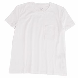 エルメス(Hermes)の美品 エルメス HERMES Tシャツ 23SS カットソー Hロゴ 刺繍入りポケット コットン トップス レディース フランス製 38(M相当) ホワイト(Tシャツ(半袖/袖なし))