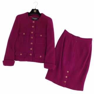 極美品 Vintage シャネル CHANEL セットアップ 95A スカートスーツ ココマークボタン ウール ジャケット スカート レディース  42(L相当) パープル